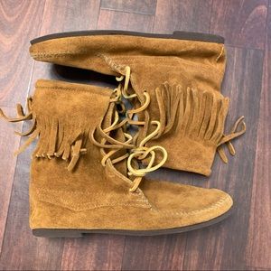 Minnetonka Brown Leather Fringe Boots Sz 8